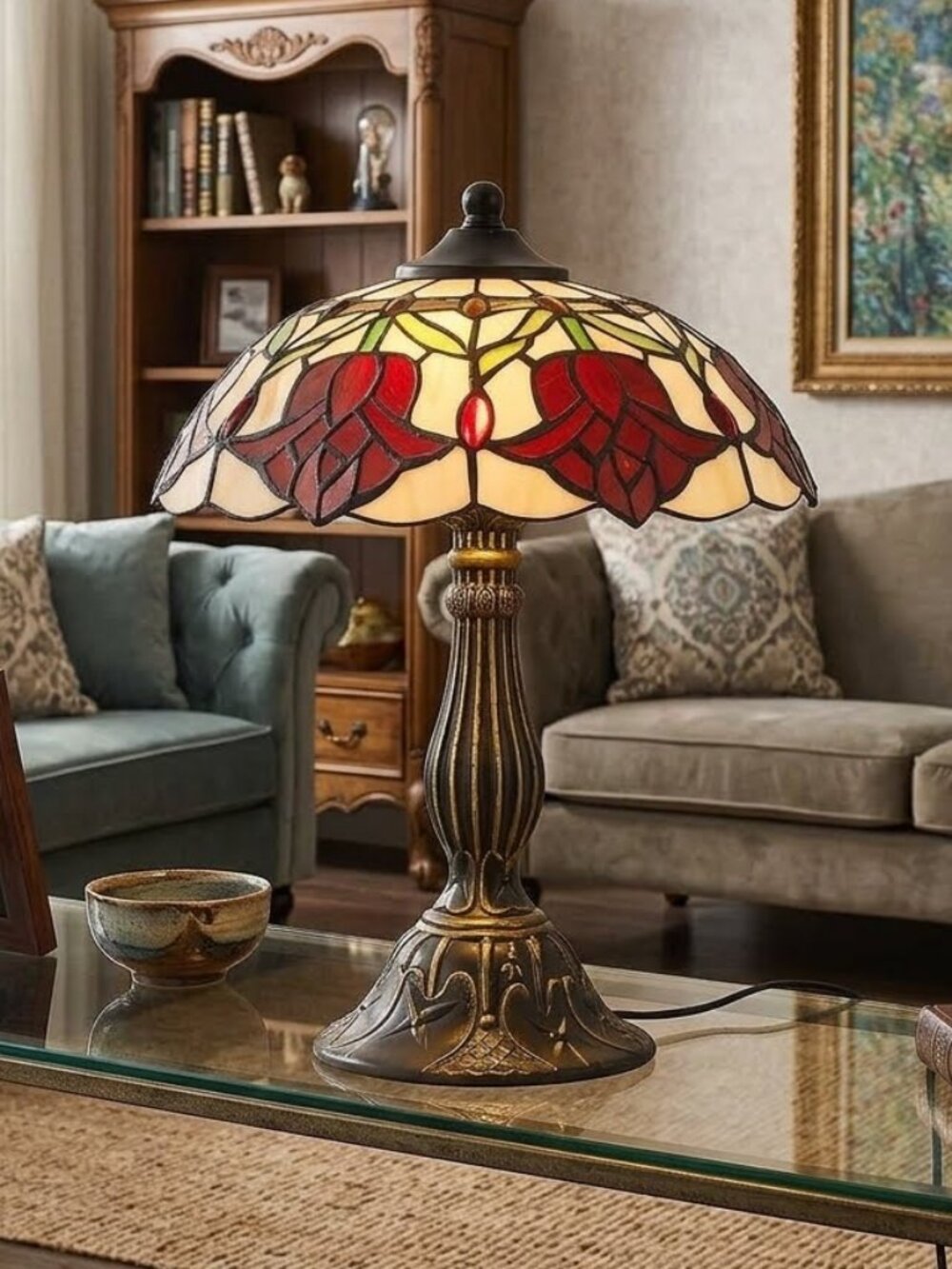 Tiffany Style 11" Stained Glass Table Lamp | Retro Accent Light